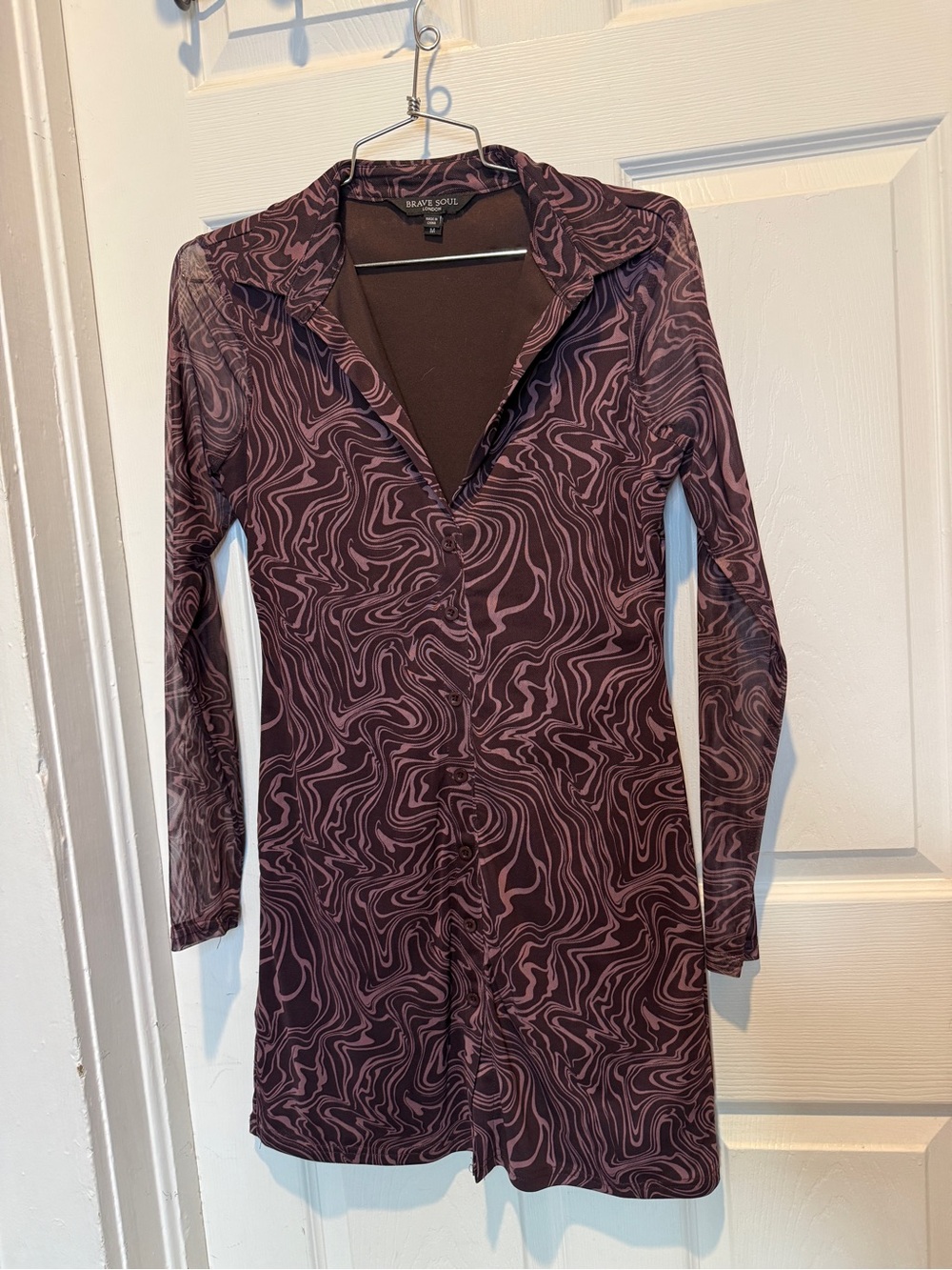 Brave Soul Plum Marble-Print Long Sleeve Shirt Dress